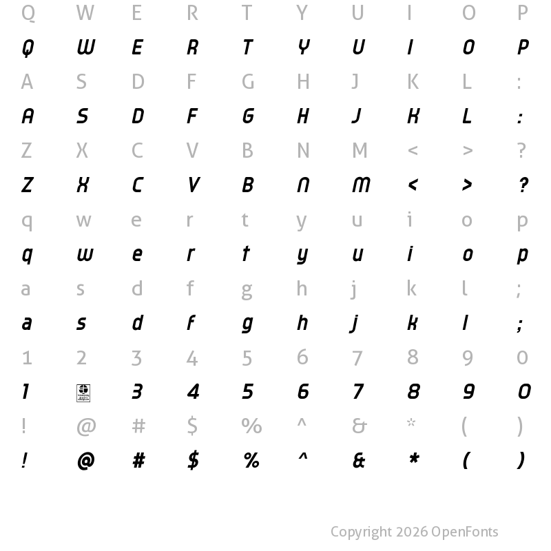 Character Map of Typo Oval Demo Bold Italic