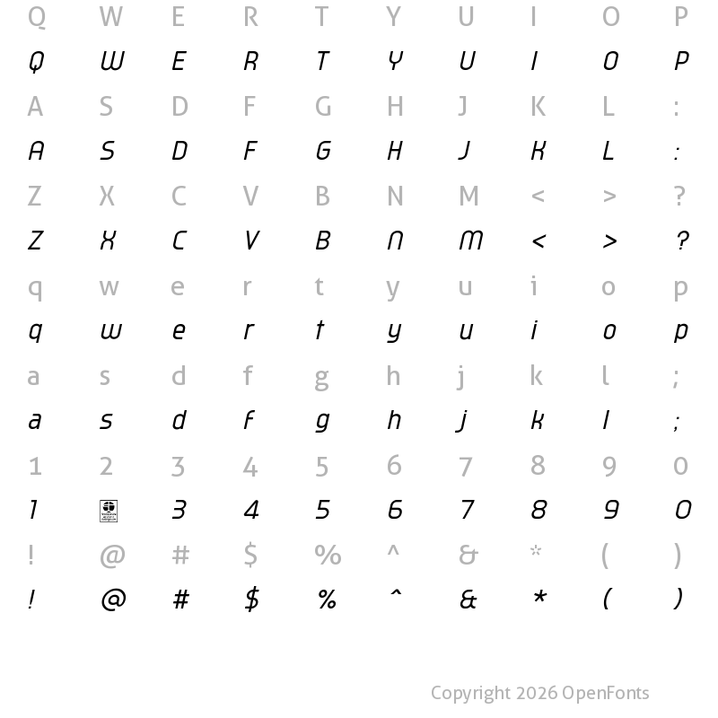 Character Map of Typo Oval Demo Italic