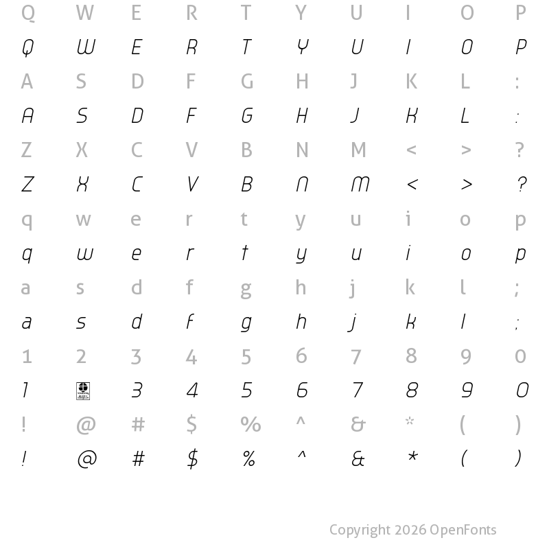 Character Map of Typo Oval Light Demo Italic