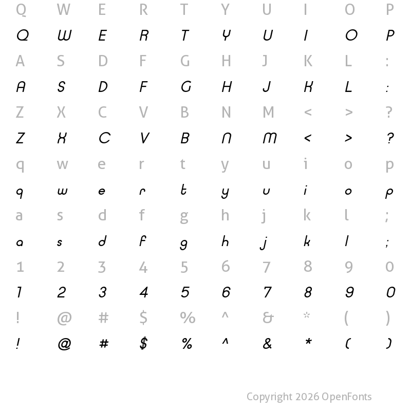Character Map of Typo Ring Demo Italic