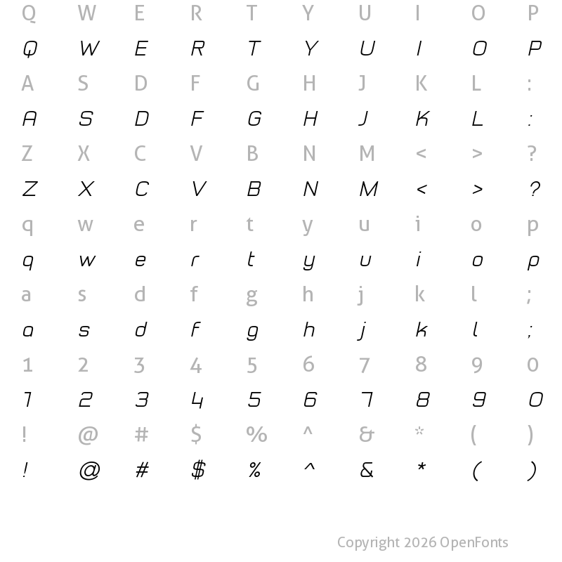 Character Map of Typo Style Light Demo Italic