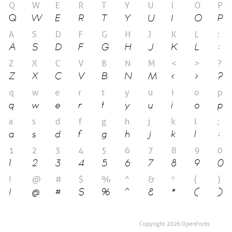 Character Map of TYPOGRAPH PRO Light Italic