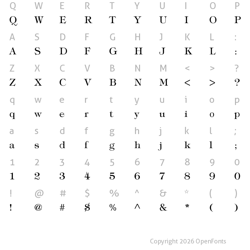 Character Map of Typography times Regular
