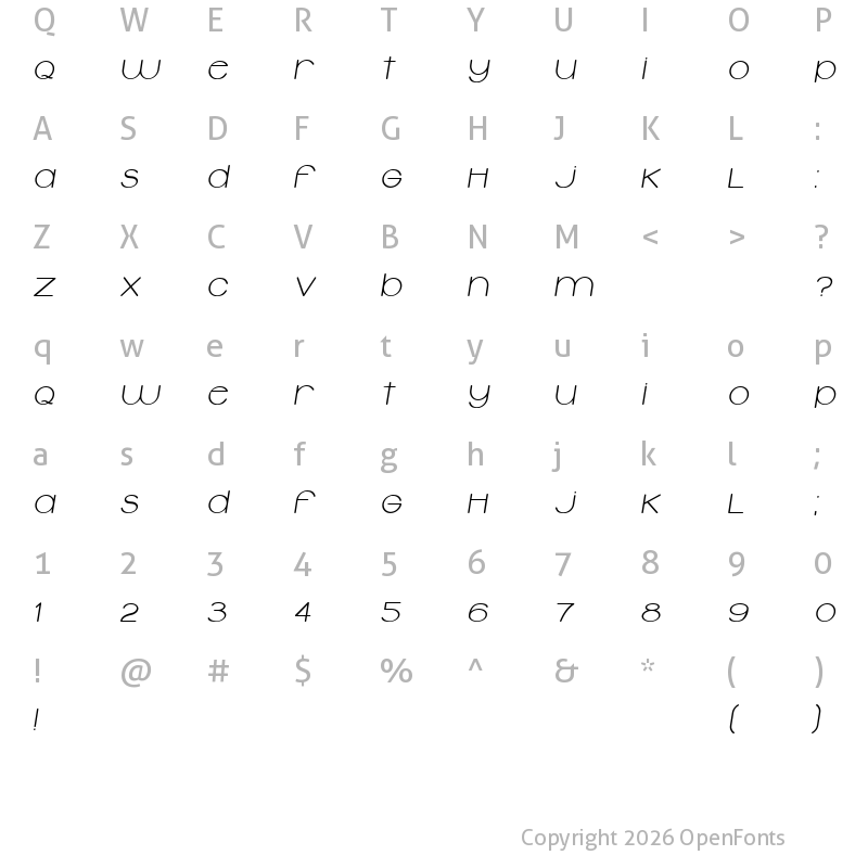 Character Map of Typolino Bold Italic