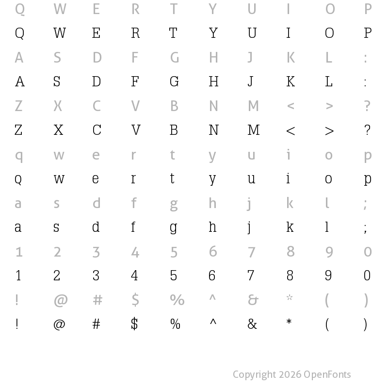 Character Map of TypoSlabserif-Light Regular
