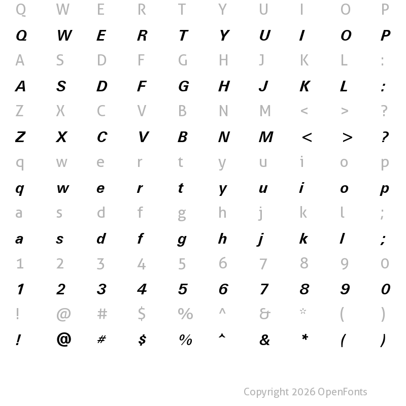 Character Map of U001 Bold Italic