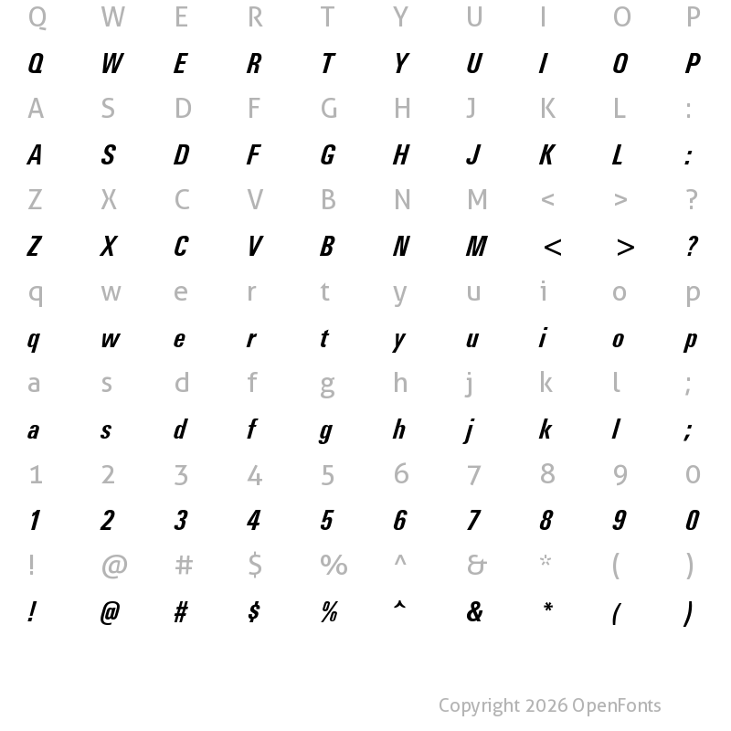 Character Map of U001Con Bold Italic