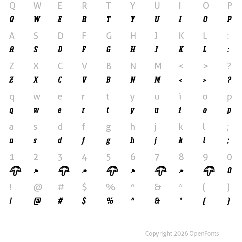 Character Map of Uchrony Bold Italic