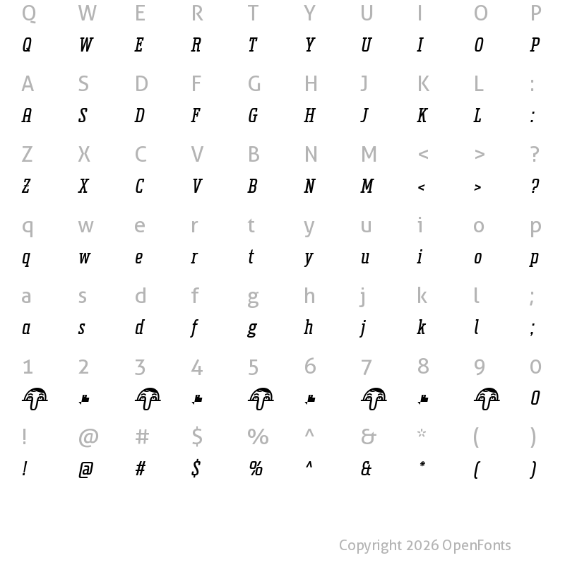 Character Map of Uchrony Italic