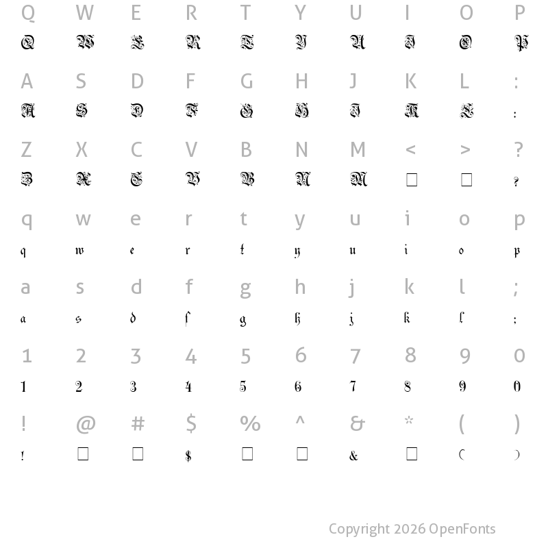 Character Map of Uechi-Gothic Medium