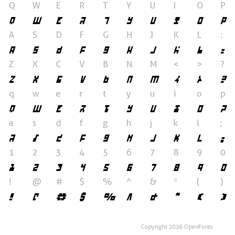 Character Map of UFO Hunter Italic Italic