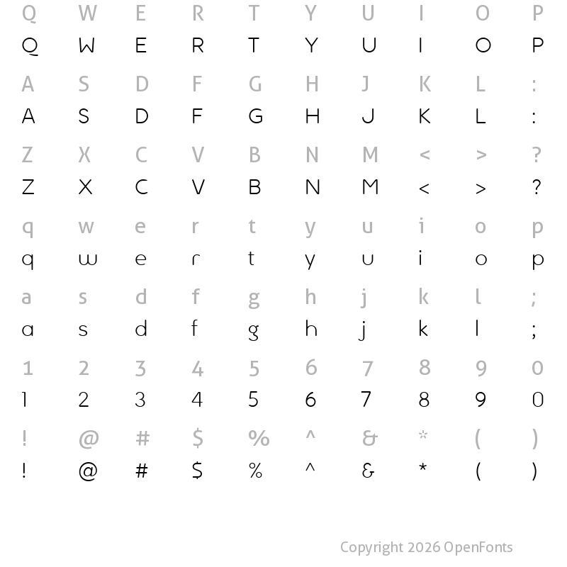 Character Map of Ultima Regular