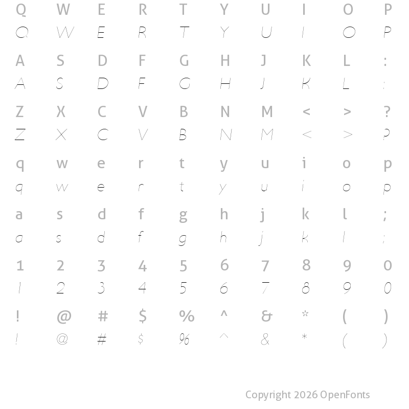 Character Map of UltimaPDab HairlineItalic
