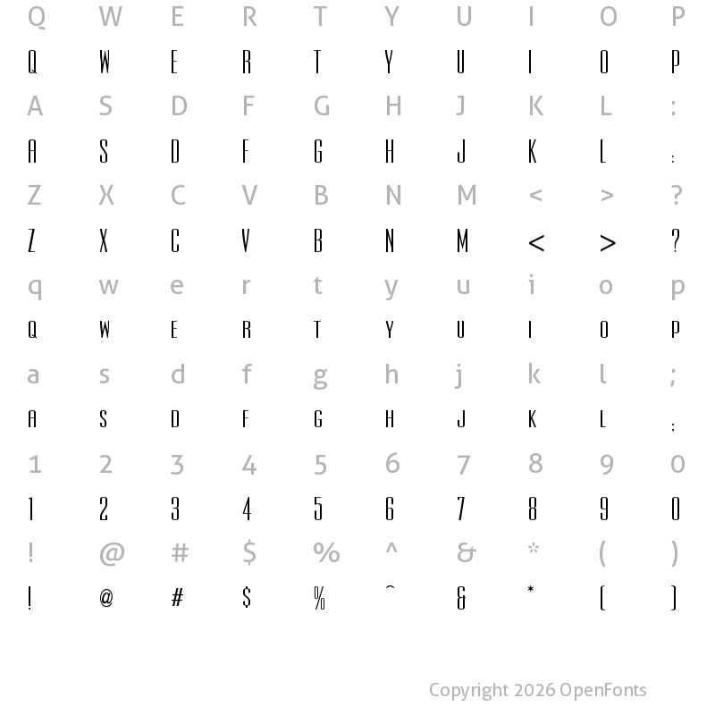 Character Map of UltraCondensedSansSerif Regular
