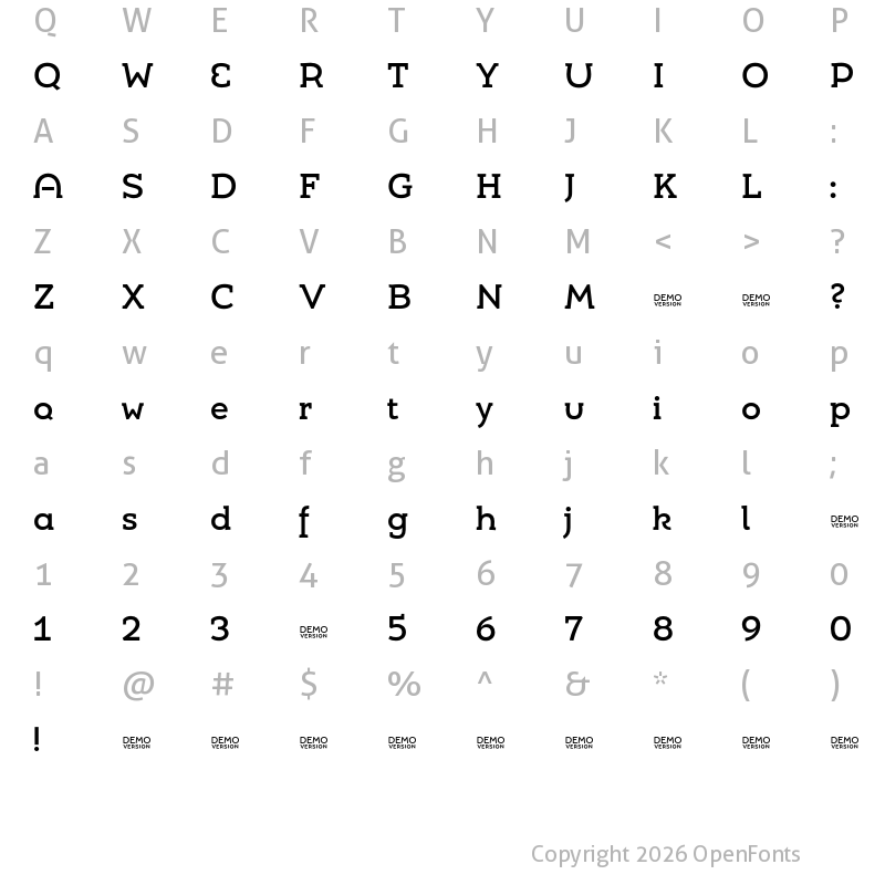 Character Map of Umba Slab Demo Alt Medium