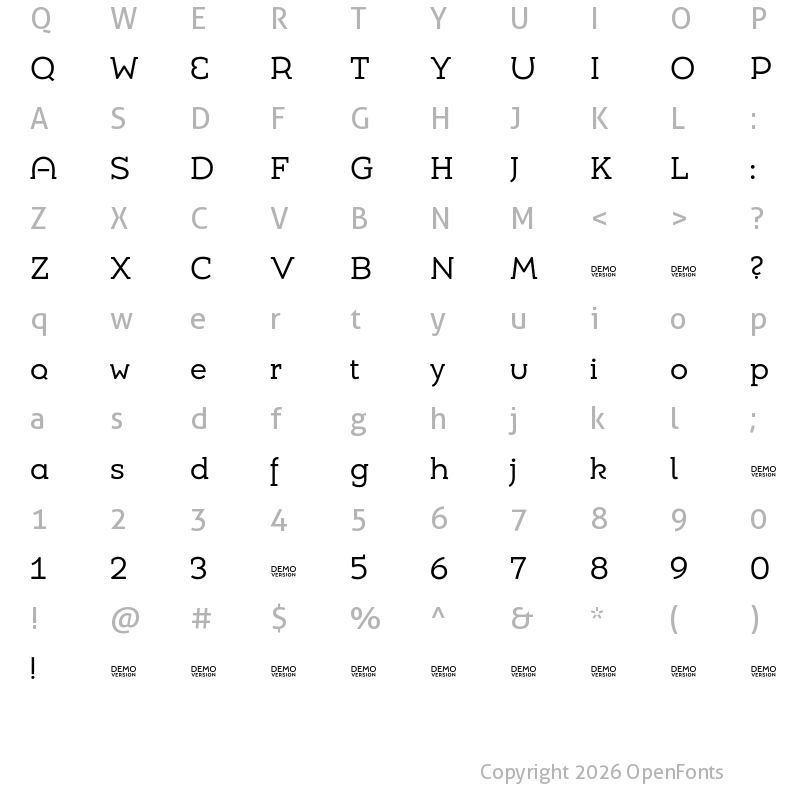 Character Map of Umba Slab Demo Alt Regular