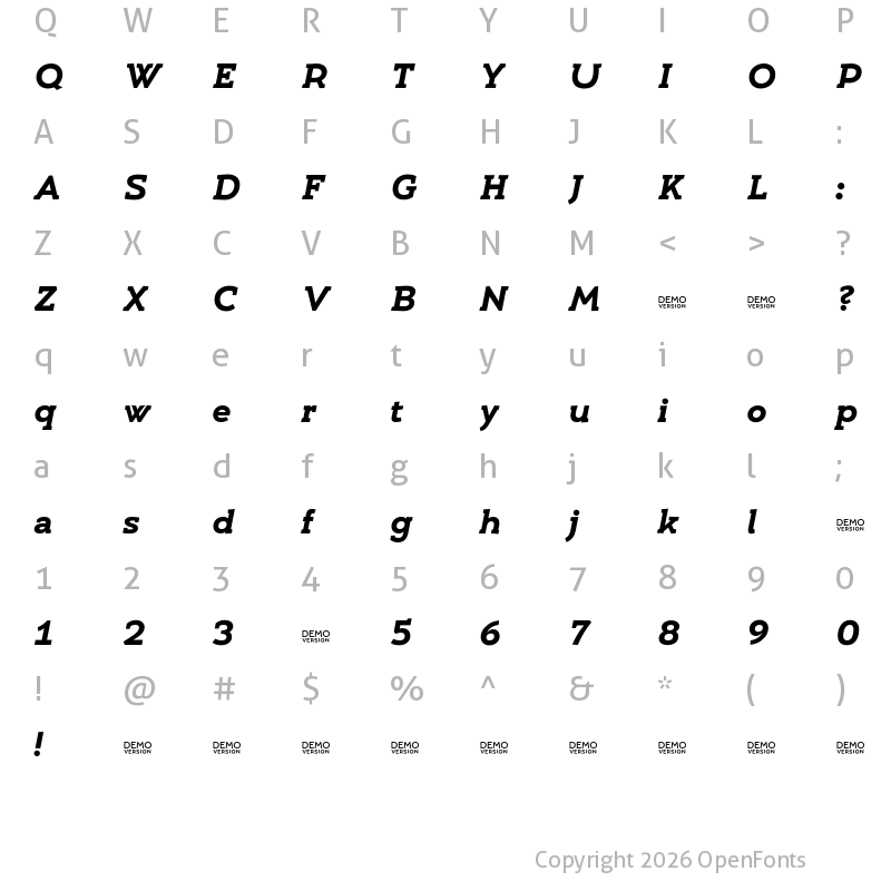 Character Map of Umba Slab Demo Bold Italic