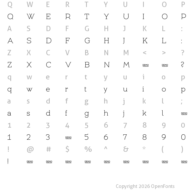 Character Map of Umba Slab Demo Thin