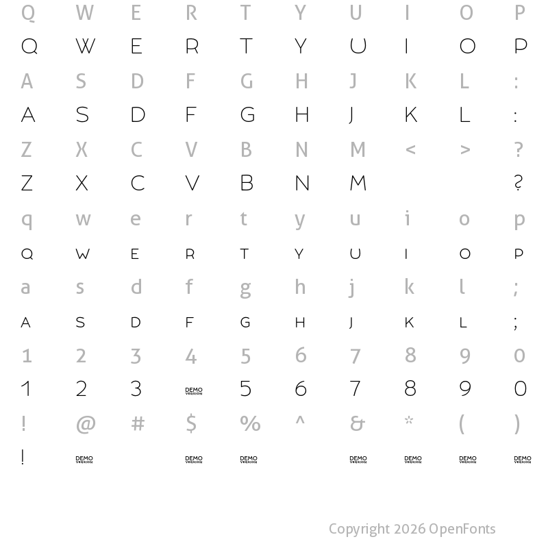 Character Map of Umba Soft SC Thin Demo