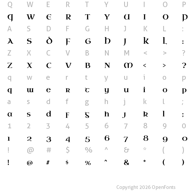 Character Map of Uncial Antiqua Regular