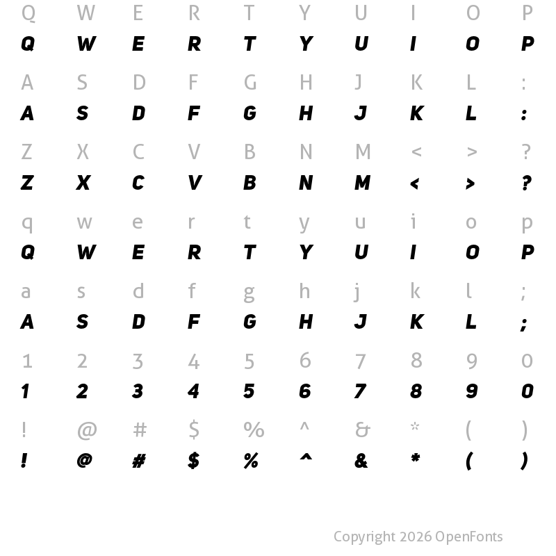 Character Map of Uni Sans Demo Heavy Italic Caps