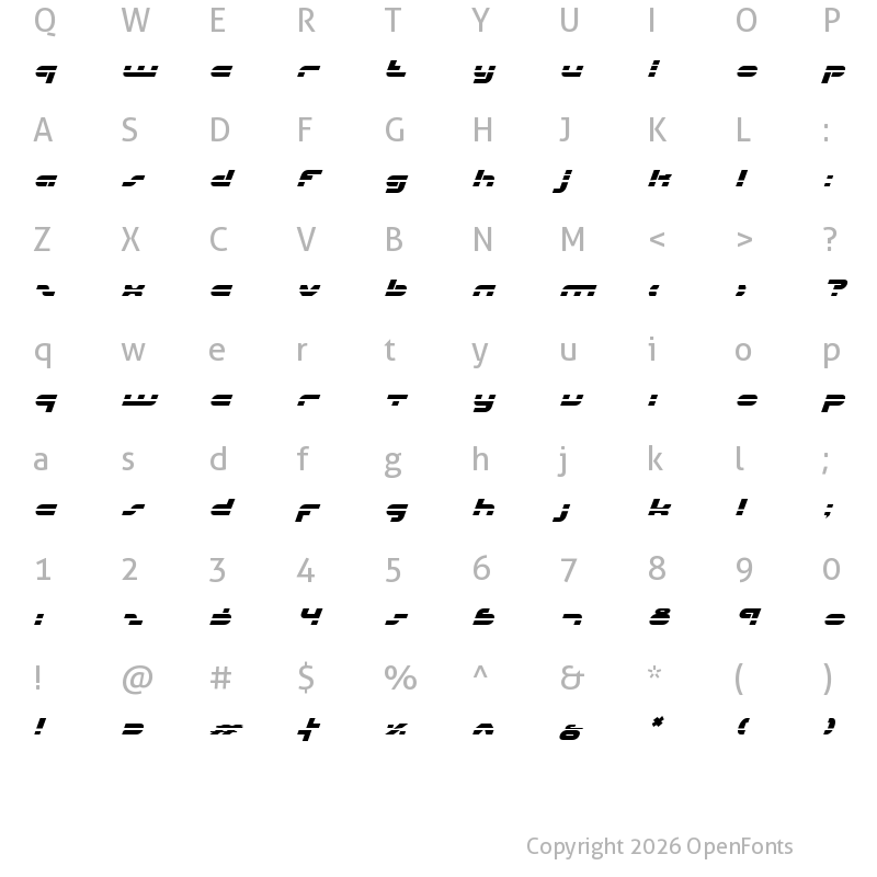 Character Map of uni-sol laser italic laser italic