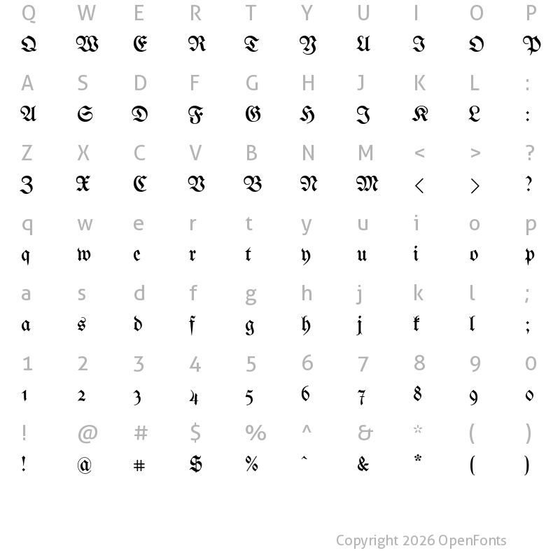 Character Map of UnifrakturMaguntia Book