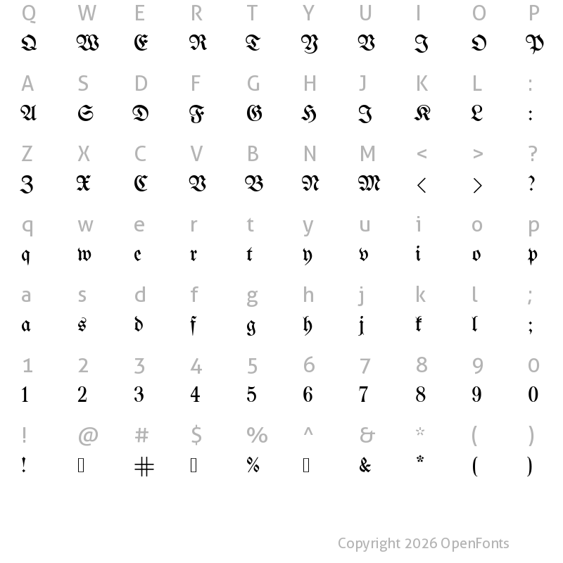 Character Map of UnifrakturMaguntia16 Book