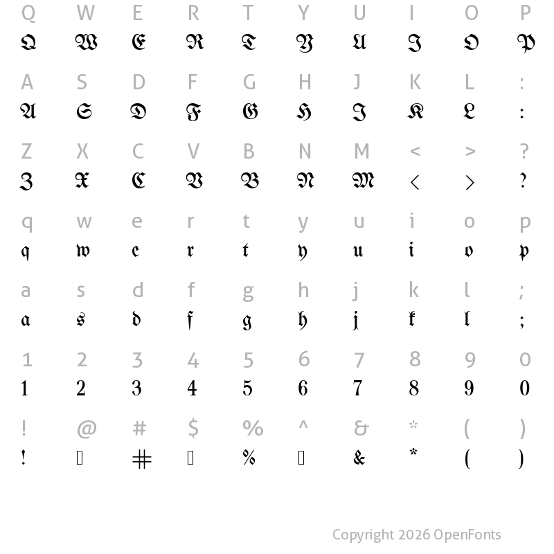 Character Map of UnifrakturMaguntia18 Book