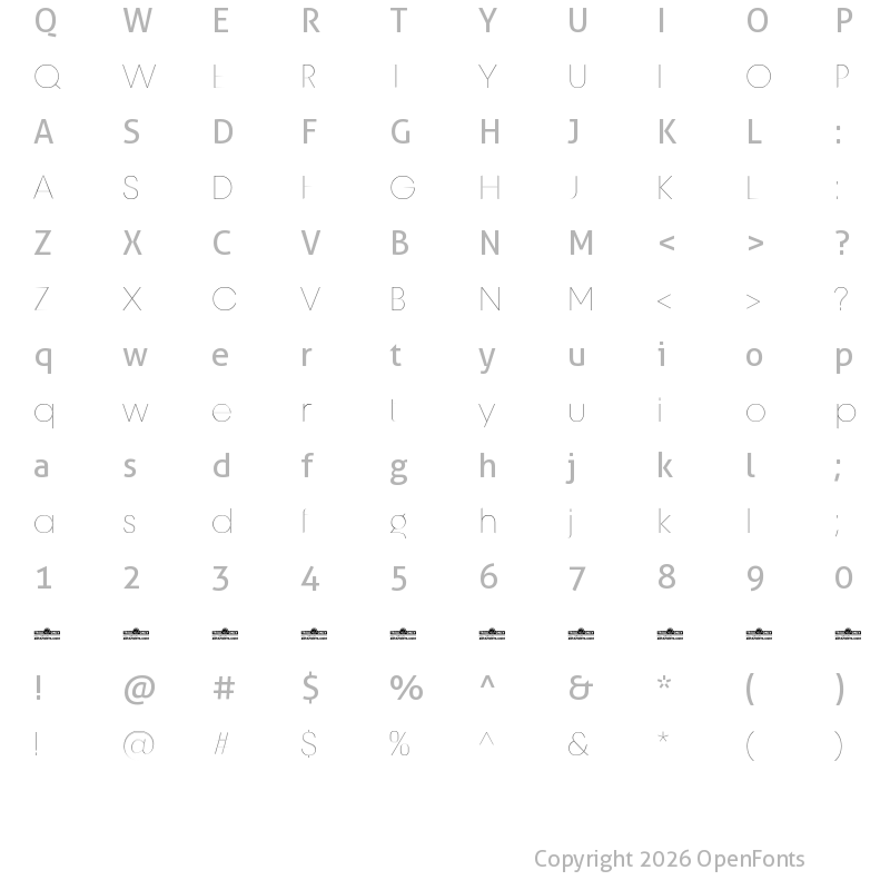 Character Map of Unigeo128 Trial Extralight