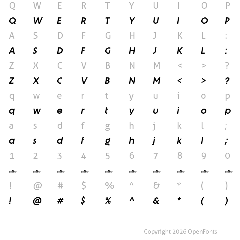 Character Map of Unigeo64 Trial Semibold Italic