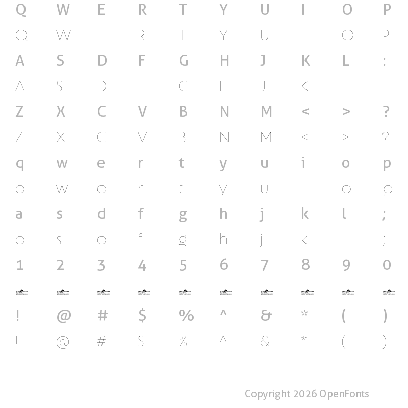 Character Map of Unigeo64 Trial Thin