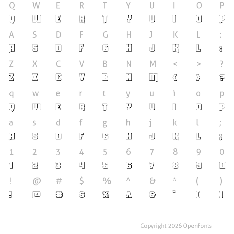 Character Map of Union Gray 3D Regular