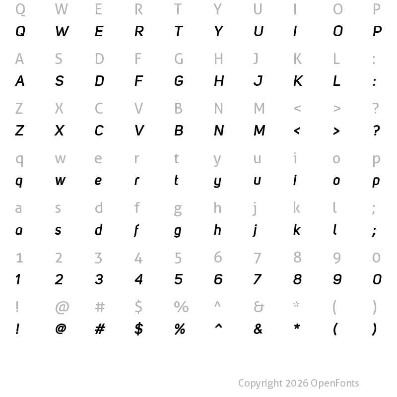 Character Map of UniSansW01-SemiboldItalic Regular