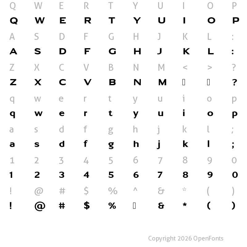 Character Map of Universal Tertiary Web Bold