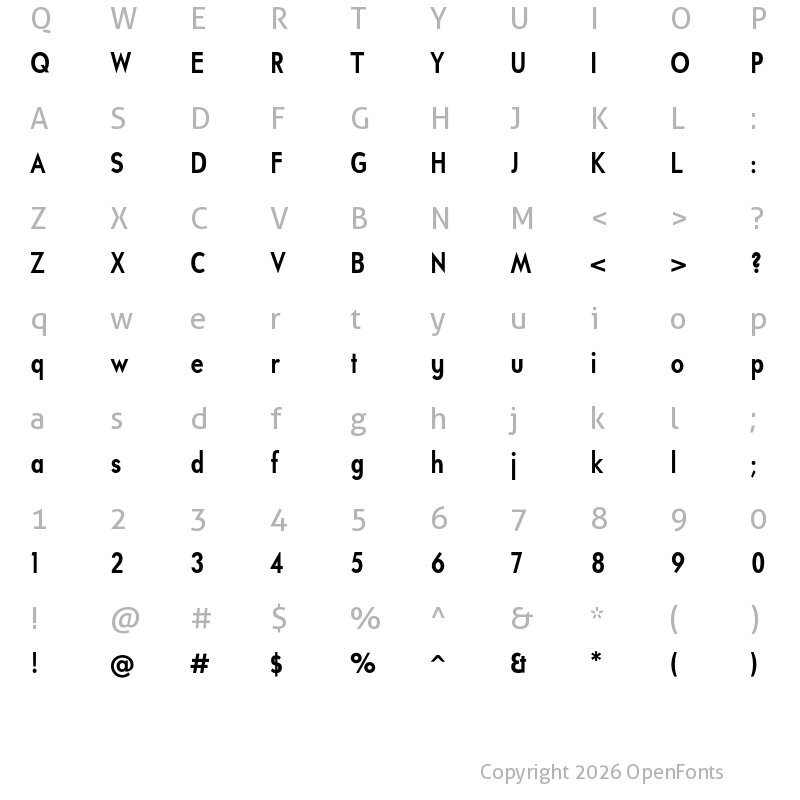 Character Map of Universalis ADF Std Bold Cond