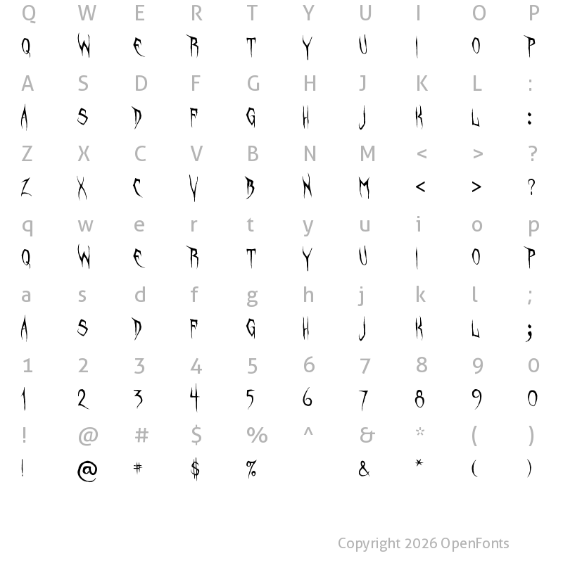 Character Map of Unquiet Spirits Regular