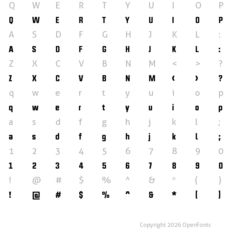 Character Map of Upbolters New Regular