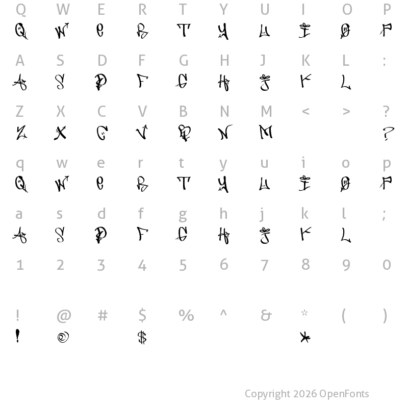 Character Map of URBAN HOOK-UPZ not included.