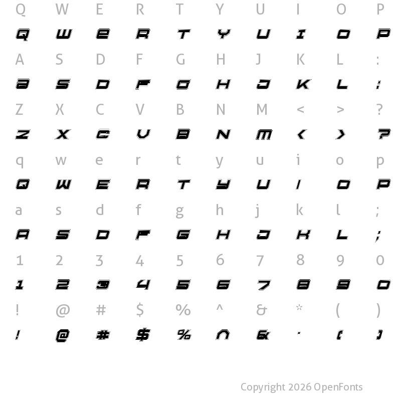 Character Map of U.S.S. Dallas Academy Italic Italic