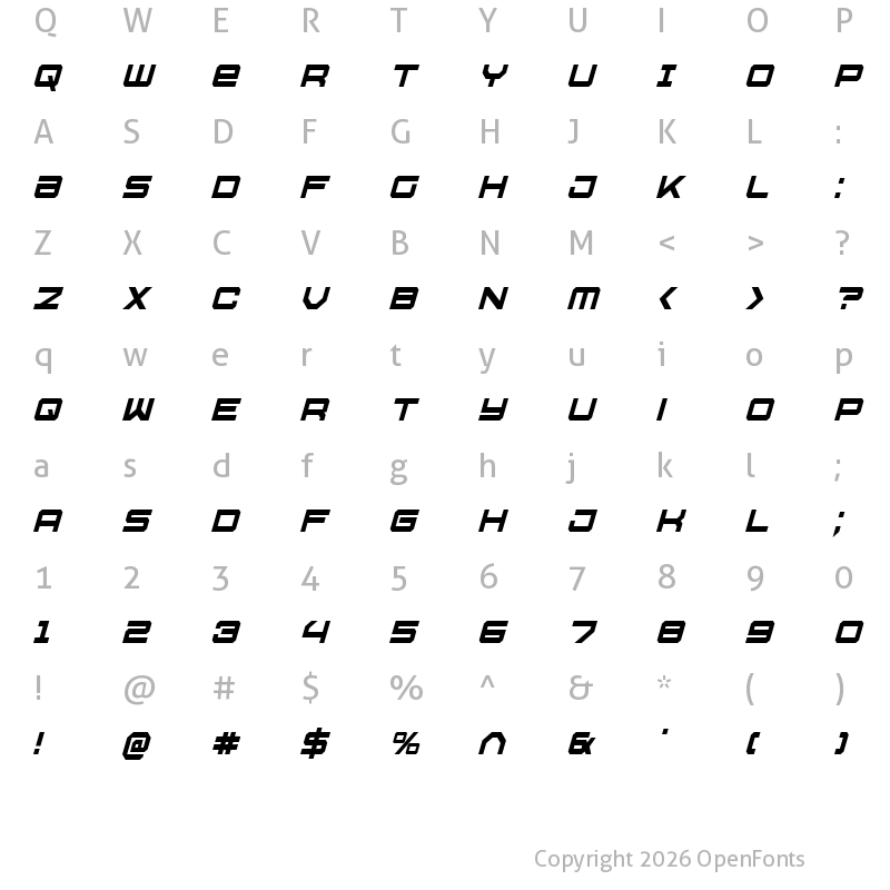 Character Map of U.S.S. Dallas Condensed Italic Condensed Italic