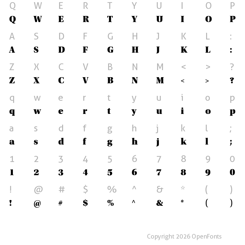 Character Map of Utopia Std Headline Black