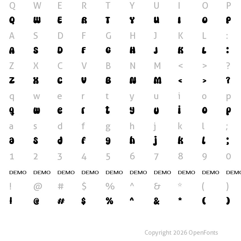 Character Map of Vaguely Retro Regular
