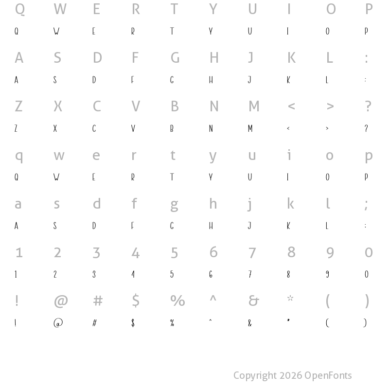 Character Map of Valentine History Regular