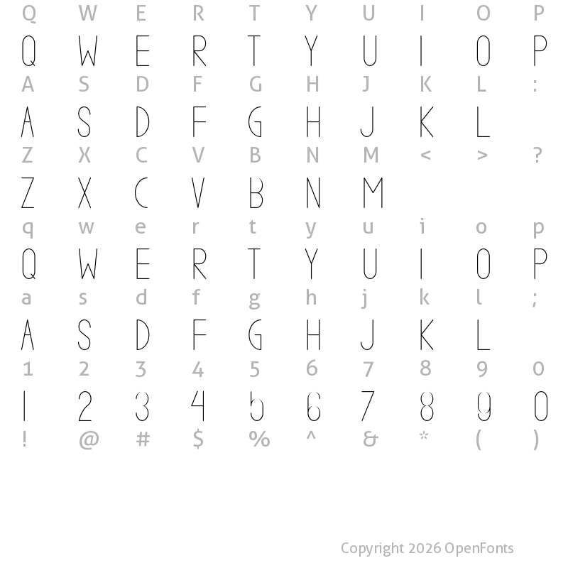 Character Map of VALKRIE DUE demo Regular