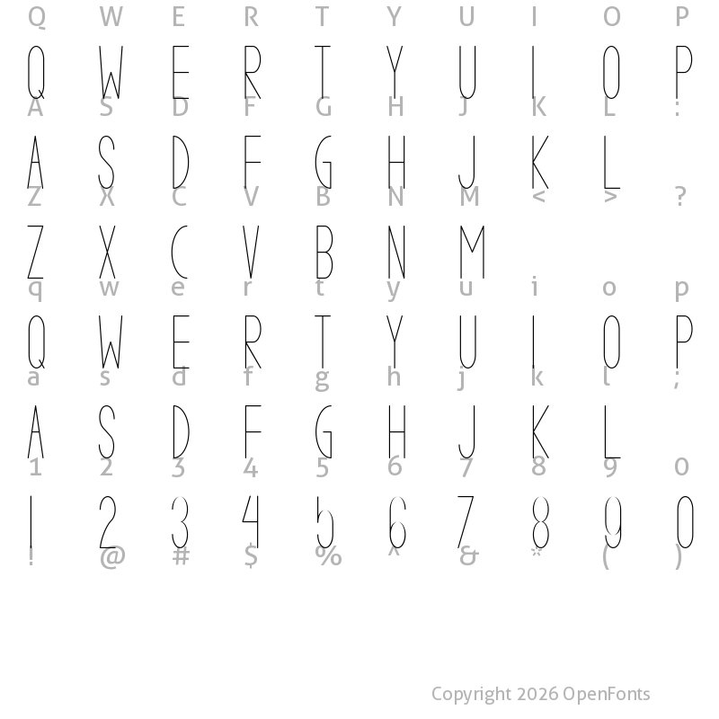 Character Map of VALKRIE QUATTRO demo Regular