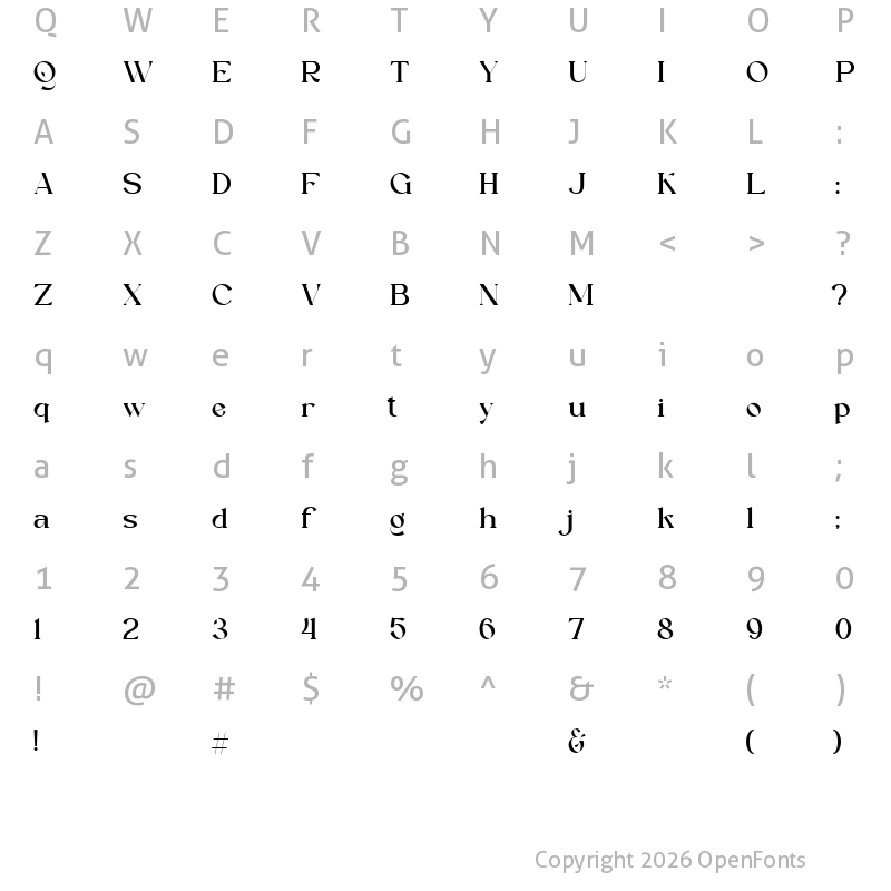Character Map of Vallery Qylmor Regular