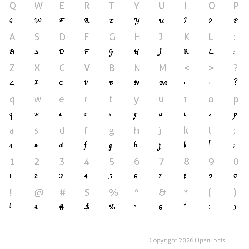 Character Map of Valley Forge Bold Bold