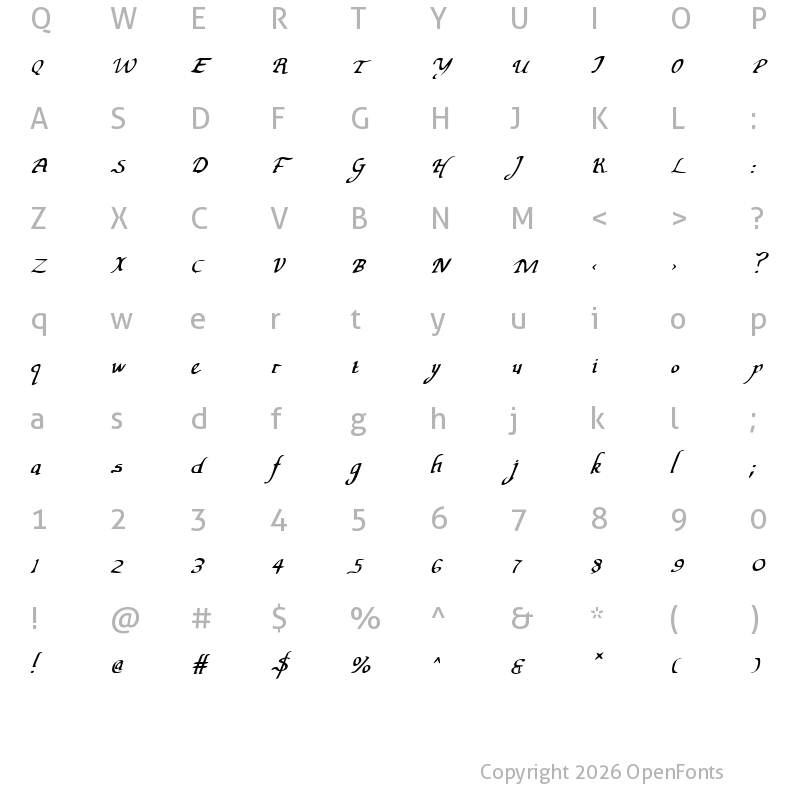 Character Map of Valley Forge Italic Italic