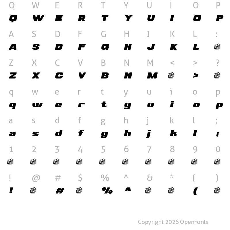 Character Map of Valonik Personal Use Black Slanted